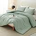 thumbnail image 2 of CozyLux Sage Green Comforter Set Queen Size, 3 Pieces Solid Breathable Quilted Style Bedding Sets, Luxury Fluffy Soft Microfiber Comforter for All Season(1 Comforter & 2 Pillowcases), 2 of 4