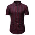 thumbnail image 1 of Camisa a rayas de un solo pecho con botones informales para hombre Camisa de manga corta Pompotops  oipoqjl48866, 1 of 8