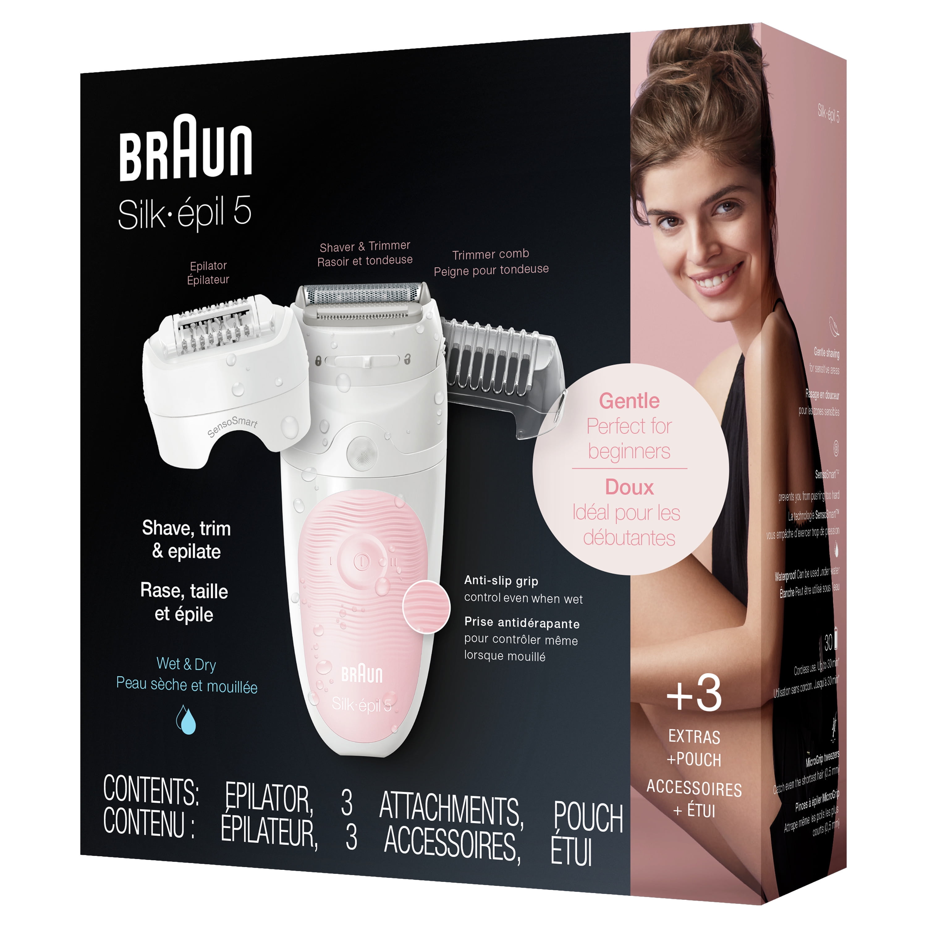 Braun Silk-Ã‰pil 5-620 Epilator Women for Gentle Hair Removal, White/Pink - Walmart.com
