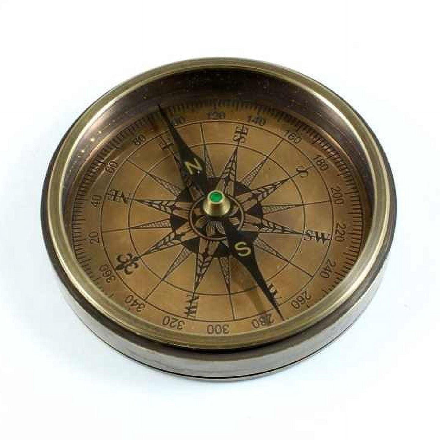 Antique Edward VII Brass Compass with Wooden Glass Window Box Metal Antique Finish Glass Compass