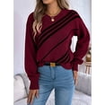 thumbnail image 5 of Women'S Casual Striped Round Neck Lantern Long Sleeve Pullover Sweater Red XL, 5 of 9