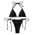 thumbnail image 2 of Micro Bikinis for Women Halter Tie Back Triangle Bra and String Thong with Detachable Liner, 2 of 7