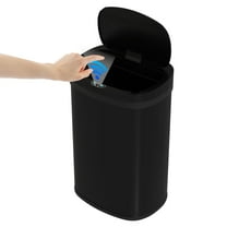 CL.HPAHKL 13 Gallon Kitchen Trash Can with Lid, Stainless Steel Oval Automatic Garbage Can for Home Office Bedroom Living Room Garage, Large Capacity Trash Bin Trashcan, Black