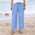 thumbnail image 5 of Gamivast Linen Pants for Women Cropped Straight Leg High Waisted Beach Pants Drawstring Elastic Waist Breathable with Pockets Easy Pull on Style for Garden Afternoons Errands and Weekend Wear, 5 of 8