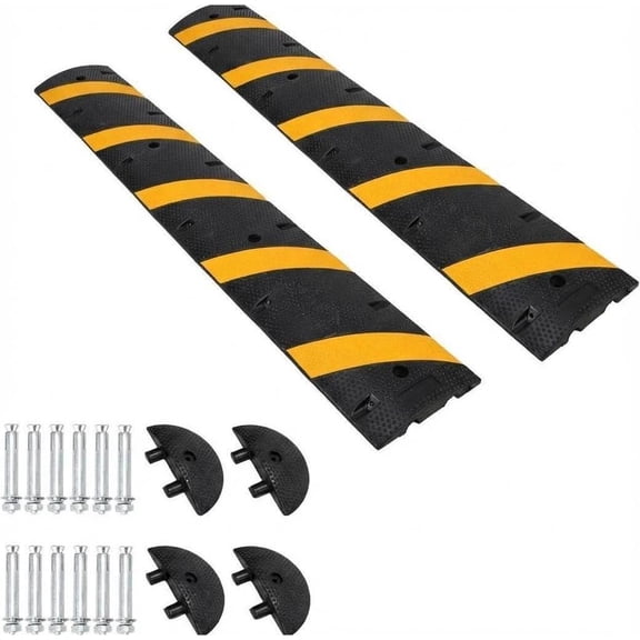 2-Pack 6FT 2-Channel Heavy Duty Rubber Speed Bump Cable Ramp