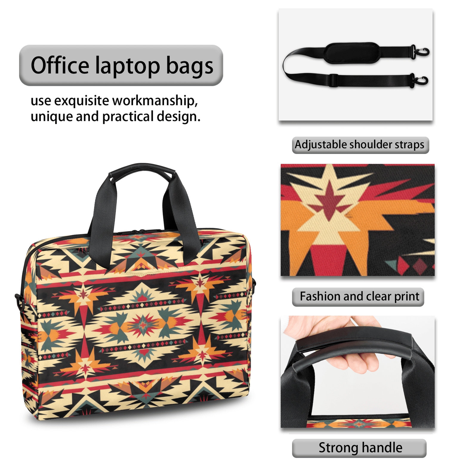 Herdesigns Aztec American Boho Western Laptop Bag for Women Men, Computer Case Briefcase Messenger Bags, 15-15.6 inch Laptop Sleeve Shoulder Bag