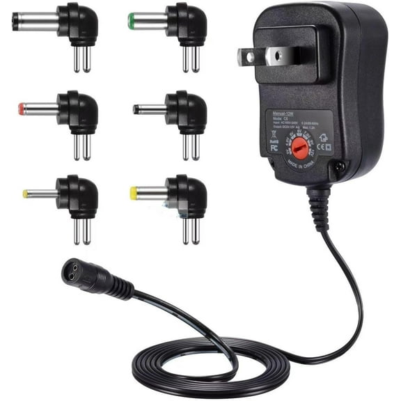 12W Universal Multi Voltage AC/DC Adapter Switching Power Supply with 6 Selectable Adapter Plugs, Suitable for 3 V to 12 V Device