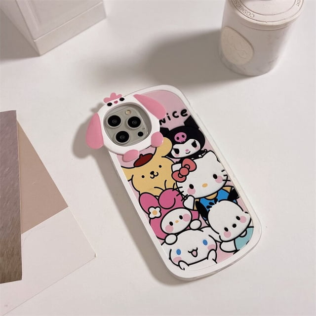 Funda de teléfono de Hello Kitty para mujer, carcasa protectora de Gel de sílice con espejo de dibujos animados para Iphone 1213Promax, Kawaii, anticaída