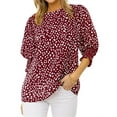 thumbnail image 1 of Polka Dots Print Women 3/4 Sleeve Casual Chiffon Blouse Tops, 1 of 5