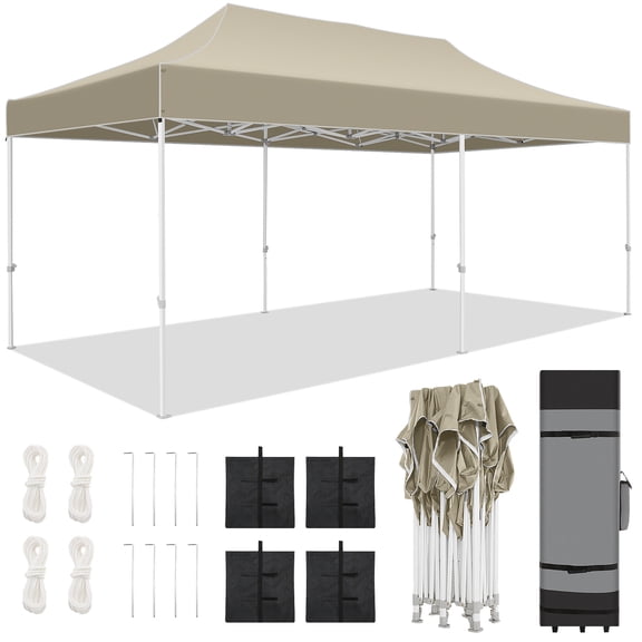 COBIZI 10x20 pop-up Canopy Heavy Duty Canopy Tent for Parties Event Wedding, Commercial Outdoor Canopy Easy Up, All Season Wind UV 50 & Waterproof Gazebo with Roller Bag, Thickened Legs,khaki