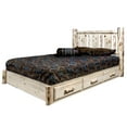 thumbnail image 3 of Montana Collection Platform Bed w/ Storage, Queen w/ Laser Engraved Wolf Design, Clear Lacquer Finish, 3 of 4