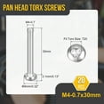 thumbnail image 2 of M4x30mm Pan Head Torx Security Screw - 20Pack - Good for Machinery - 304 Stainless Steel Button Head Torx Bolt Star Drive Security Fasteners - Silver Tone, 2 of 6