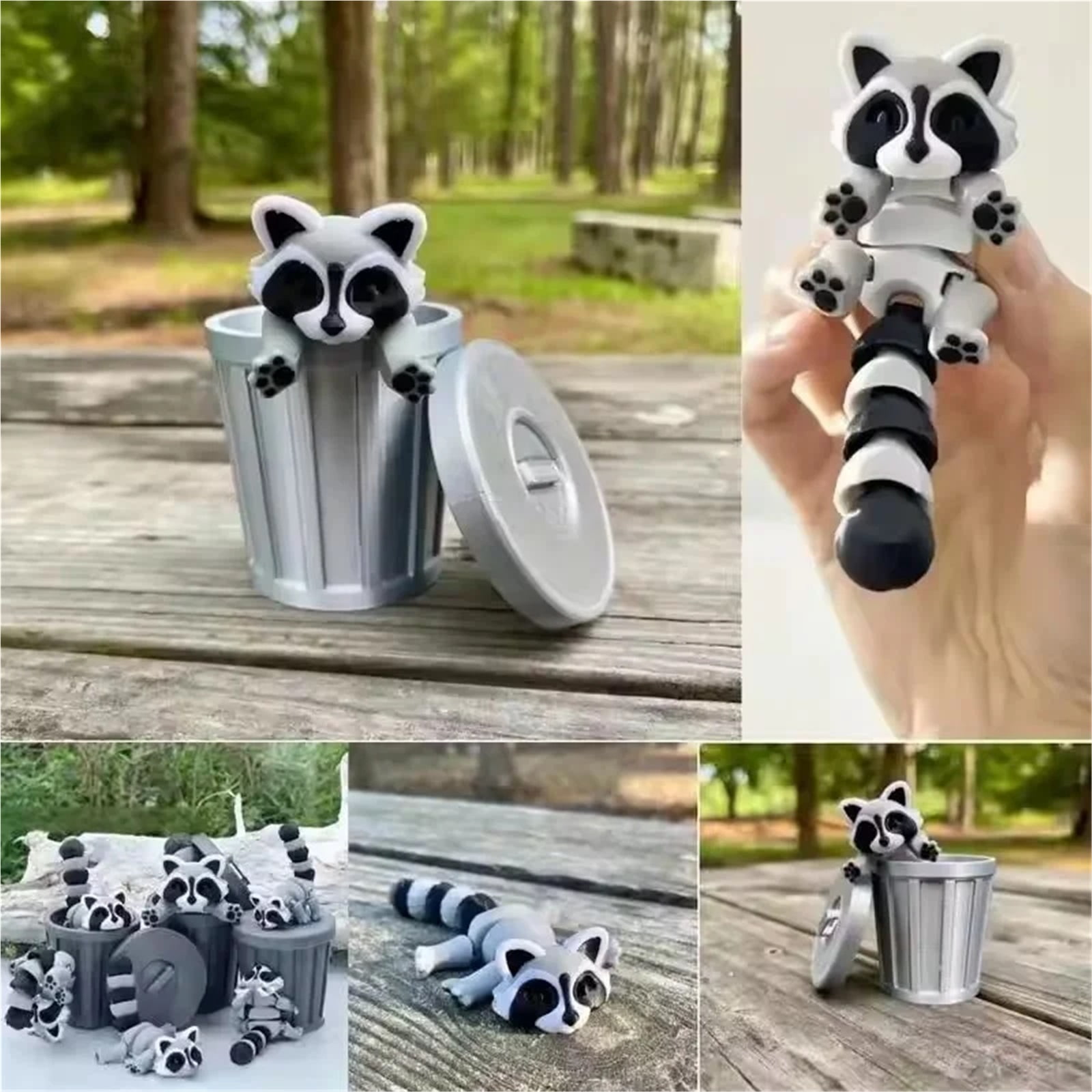 1pc 3D Printed Articulated Raccoon Fidget With Trash Can - Multi-Jointed Movable Decor, Desktop Home Model Ornament