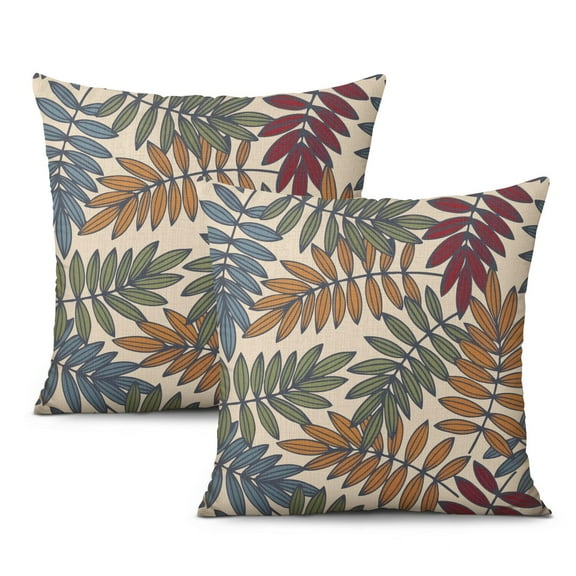 Tropical Multicolored Leaves Botanical Pillow Covers 18x18 Inch Linen Decorative Square Throw Pillow Covers for Home Sofa Bedroom Outdoor Indoor