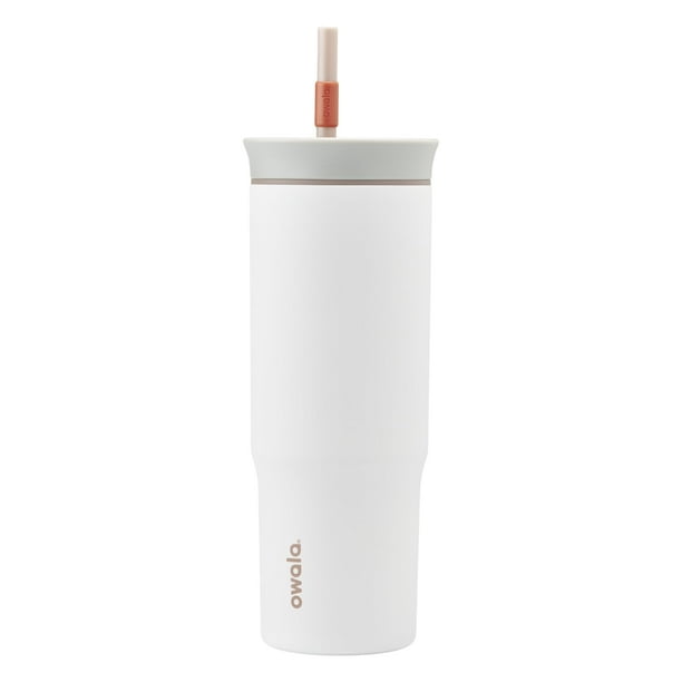 Vaso de viaje Owala de acero inoxidable, 710 ml, aislante, gris y blanco