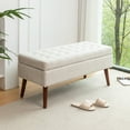 thumbnail image 2 of Hassch 43.3" Storage Ottoman Bench with Safety Hinge, Upholstered Storage Bench with Padded Seating for Bedroom, Living Room, Holds up to 300 lb, Linen Fabric, Off-White, 2 of 9