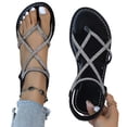 thumbnail image 5 of Women's Rhinestone Flat Sandals, Wide Width Crisscross Summer Sandals for Women, Elastic Back Strap Walking Shoes, Non-Slip Beach Flip Flops, 5 of 9
