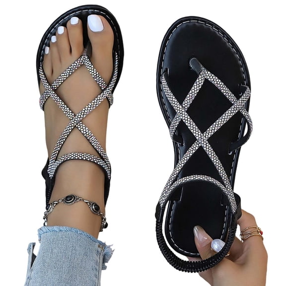 Women's Flat Sandals Strappy Dressy Ankle Strap Casual Summer Thong Sandals for Beach Strappy Braided Sandals Casual Lightweight Womens Shoes
