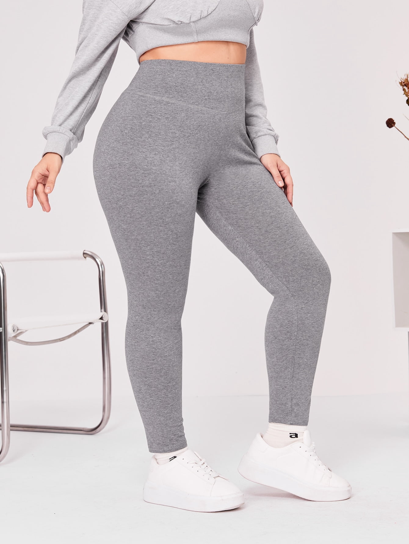High Waist Solid Leggings 0XL 