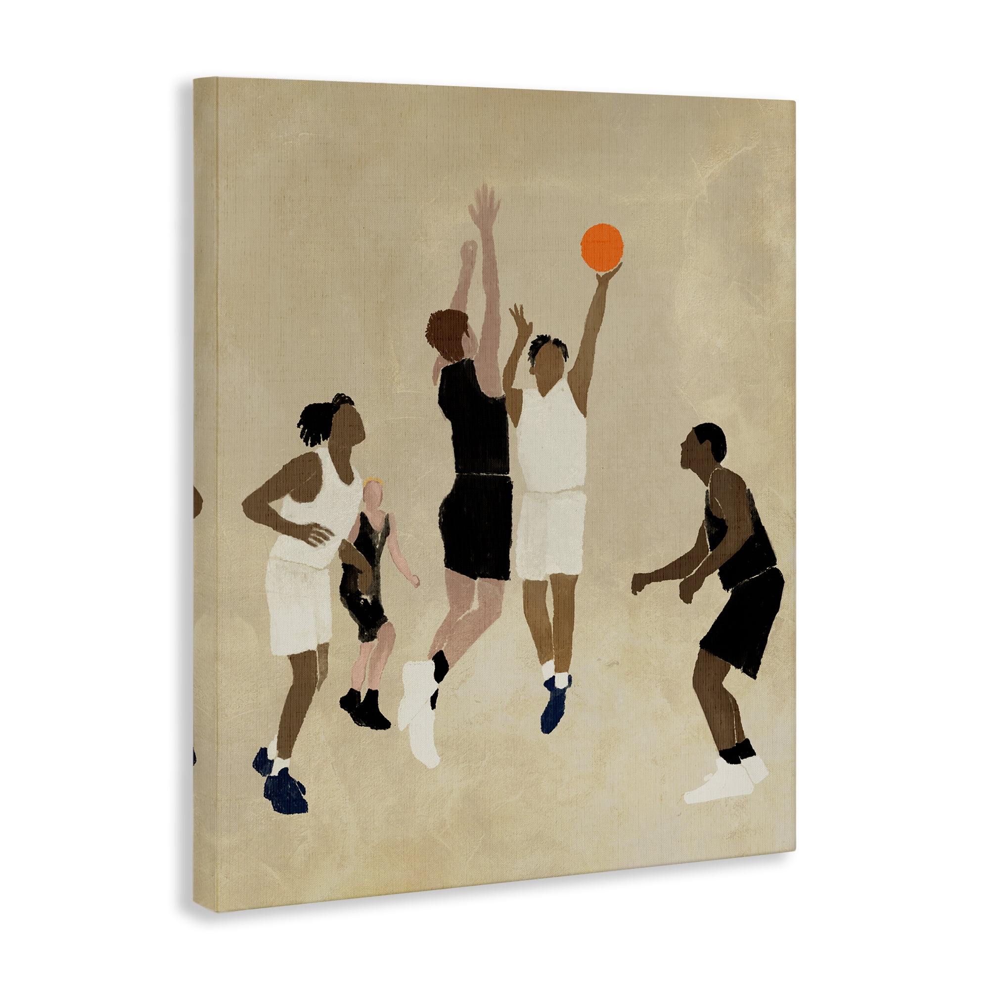Stupell Industries Players with Basketball Sports Painting Wrapped Canvas Art Print Wall Art, 30 x 40
