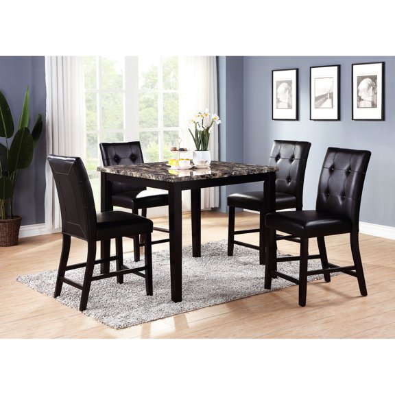 Brown Counter Height Dining Table And Chairs: Faux Marble Top & 4 Extra Cushioned Chairs Modern Collection: 42" Square With