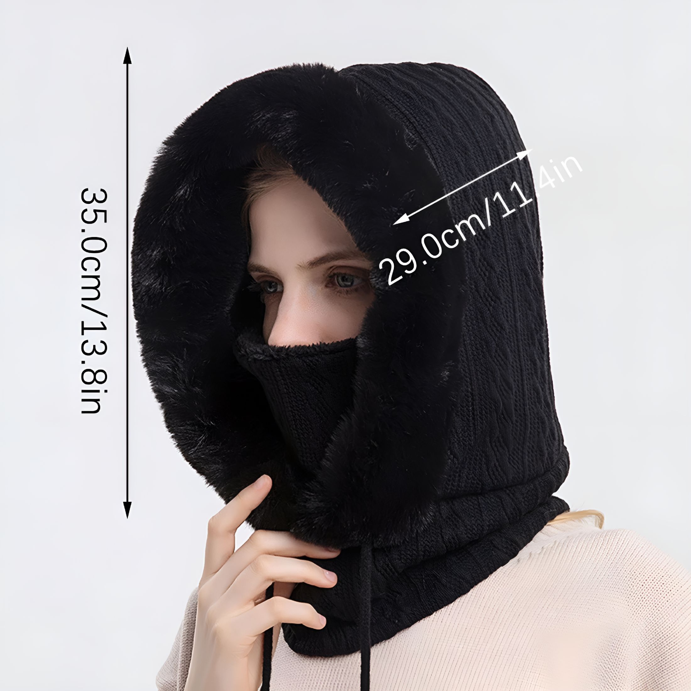 TELOLY 2026 New Women One Piece Slouchy Fleece Beanie Hats with Scarf Mask Drawstring Winter Warm Hooded Balaclava Pullover Cap for Outdoor,Travel,Hiking,Skiing,Snowboarding,Black
