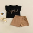thumbnail image 2 of Kid Girl Short Skirts Outfits  Fly Sleeve Cartoon Letter Printed Crew Neck Tops + Solid Color Bow-Knot Decor Skirts Set, 2 of 7