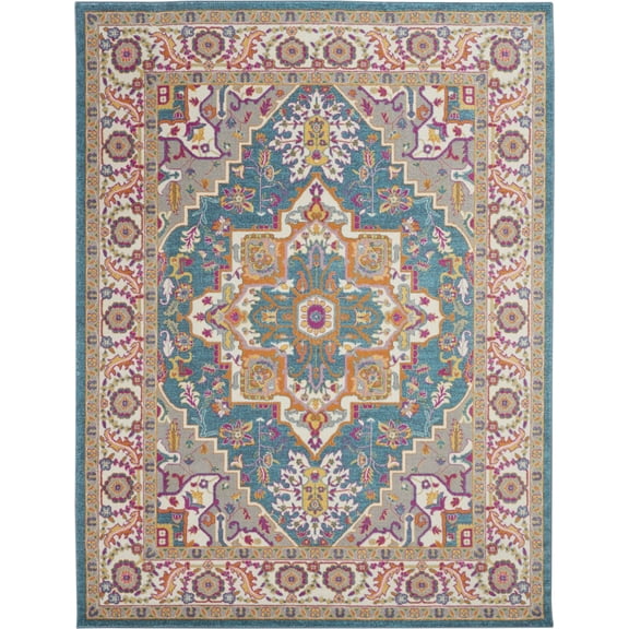 7â€™ x 10â€™ Teal and Pink Medallion Area Rug