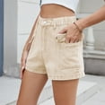 thumbnail image 5 of Women's Stretch Denim Casual Shorts - Button Flap Pockets & Elastic Waistband, Faded Solid Color Retro Jean Shorts for Daily Wear,Khaki L, 5 of 5