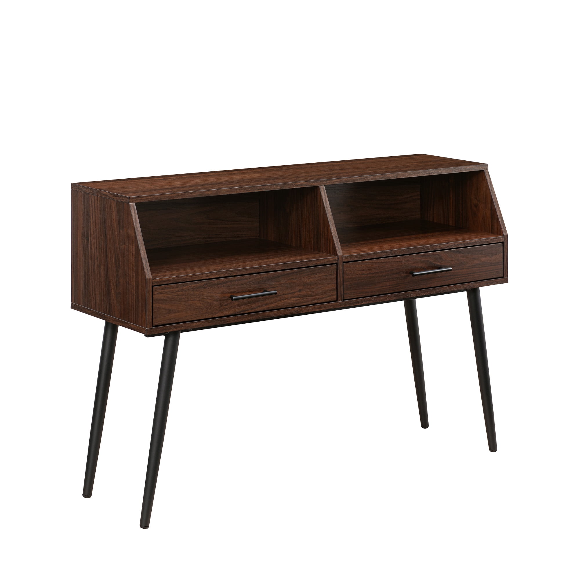 Walker Edison 44” Mid-Century Modern 2-Drawer Entry Table, Dark Walnut