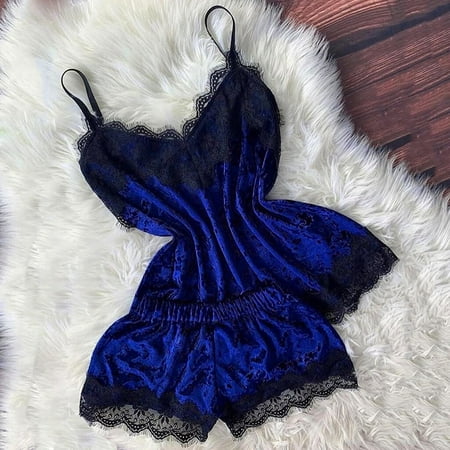 

Ykohkofe New Women Sexy Lingerie Camisole Bow Shorts V-Neck Tops Velvet Pajamas Sleepwear