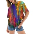 thumbnail image 1 of Blusa informal de manga corta con estampado de teñido anudado y cuello redondo para mujer OAVQHLG3B Store  lin121212, 1 of 4
