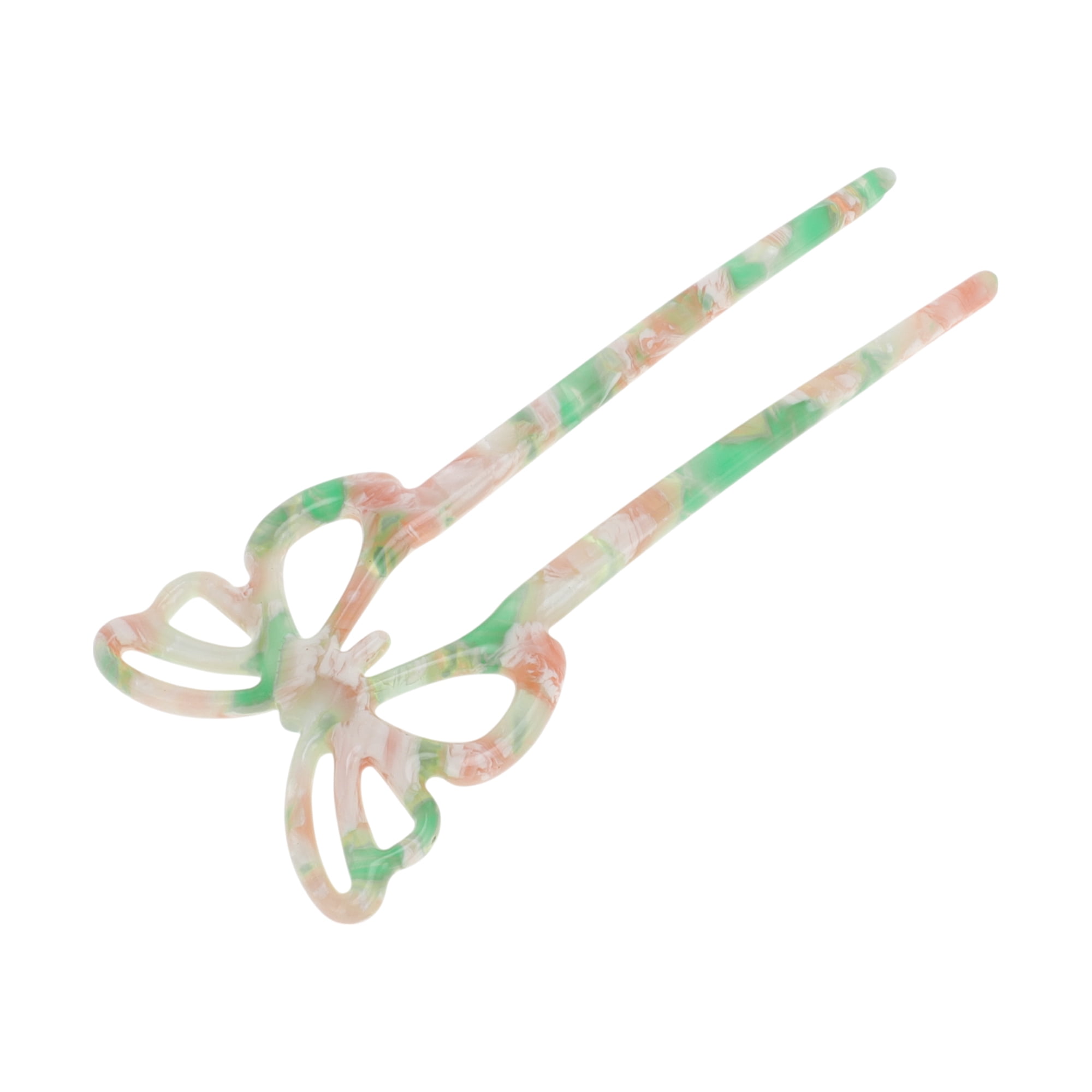 Unique Bargains Butterfly Hair Stick Fork Pins for Women 1 Pc Green, Pink