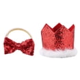 thumbnail image 1 of Disfraz de Papá Noel con gorro y pajarita para perros y gatos pequeños, atuendo navideño perfecto para mascotas pequeñas con huellas festivas, 1 of 8