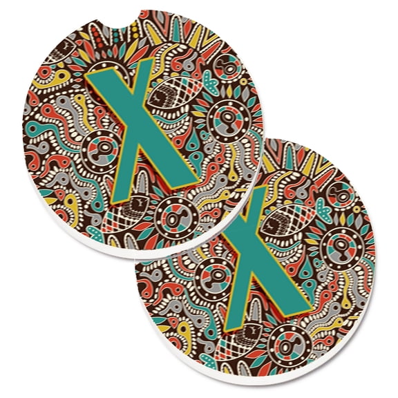 Carolines Treasures CJ2013-XCARC Letter X Retro Tribal Alphabet Initial Set of 2 Cup Holder Car Coasters Large