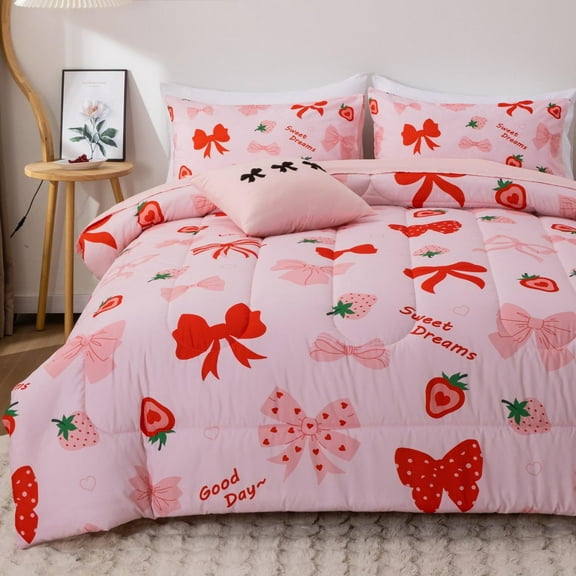 Btargot 6 Piece Rainbow Stripe Bows Comforter Set Twin Ruffle Princess Girl Bedding Set Bed in a Bag