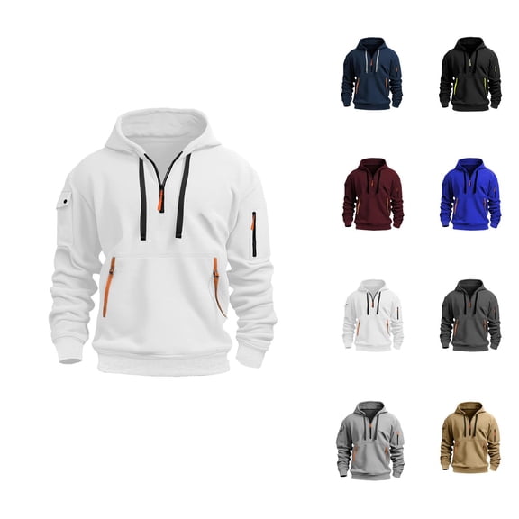 Hoodies for Men 2025 Long Sleeve Half Zipper Hooded Sweatshirt with Pockets Pullover Hoodie Plain Hoody Mens Hoodies