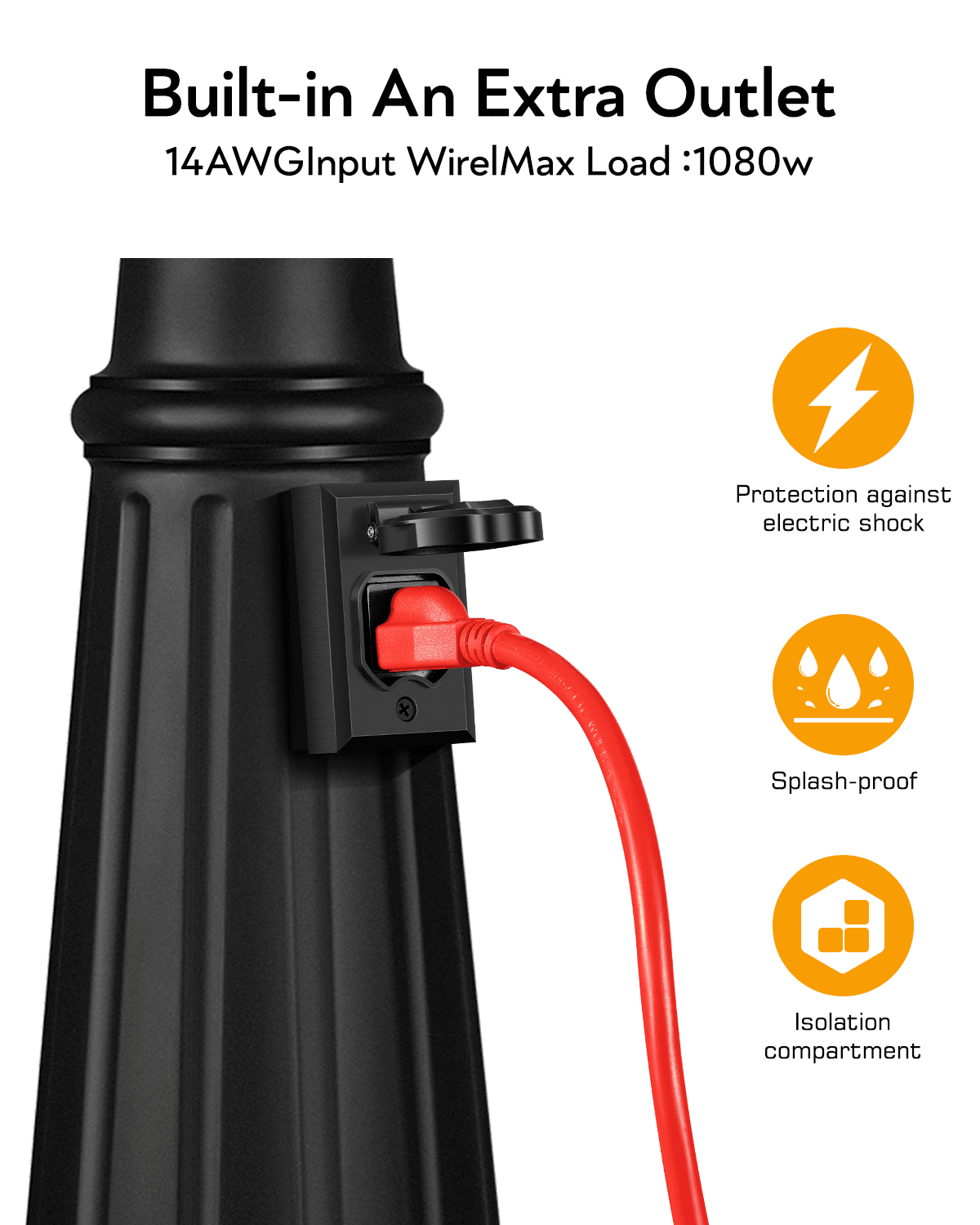 VIANIS 3-Head Outdoor Lamp Post Light with Outlet, Black Dusk to Dawn Outdoor Post Lights Hard Wired for Garden, Waterproof Triple-Head Outside Street Lamp Post Sconce for Yard Backyard Doorway House