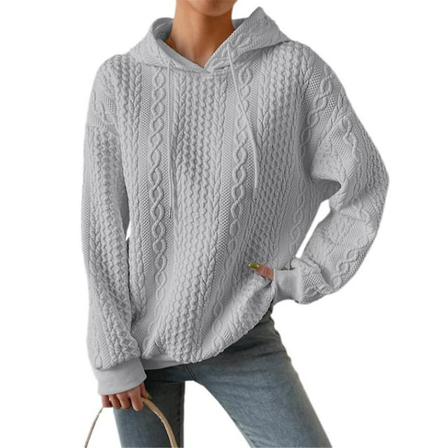 Mode Femmes Sweat à Capuche en Tricot Torsadé Pull Décontracté Manches Longues Ample