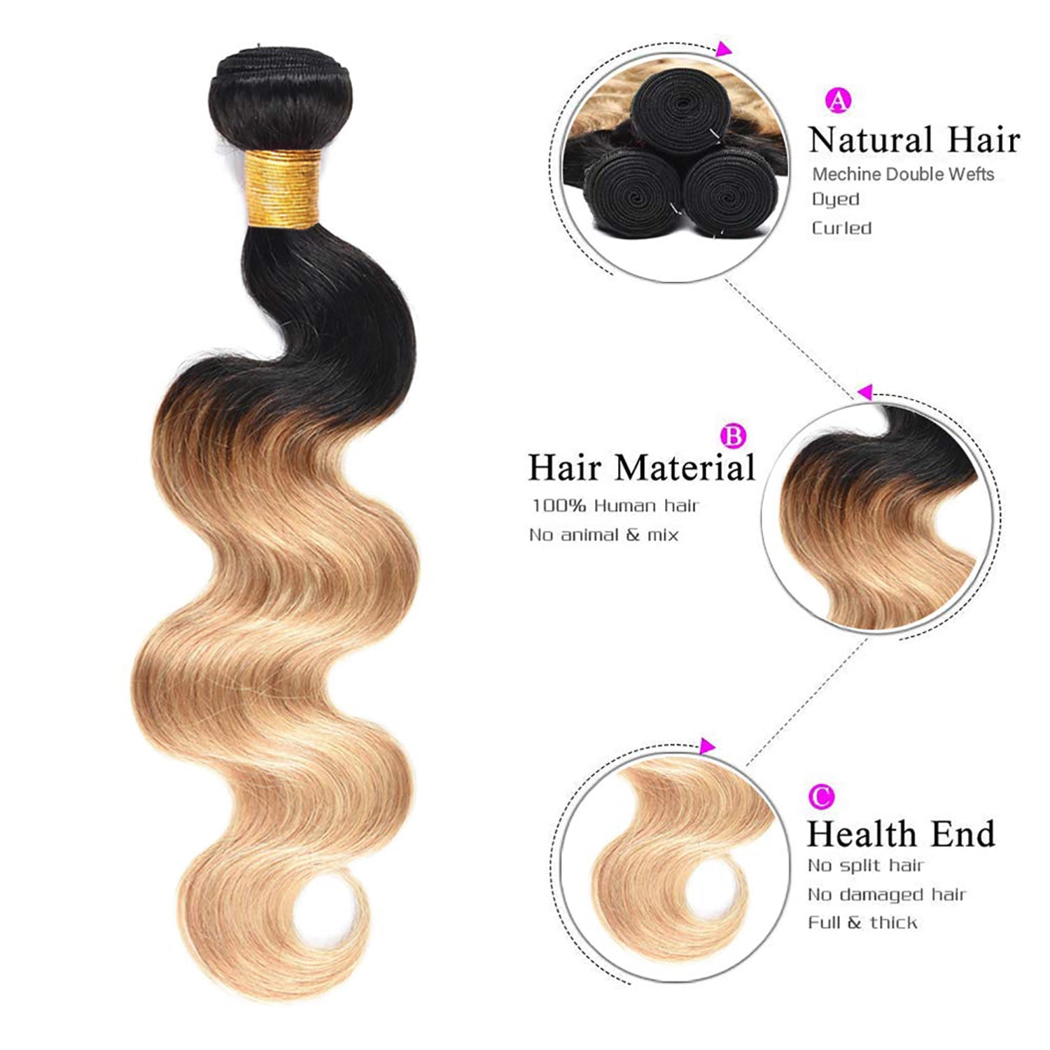 Brazilian Virgin Ombre Body Wave Human Hair One Bundle 1B/27 100% Unprocessed Human Hair Weave Bundle 12"