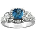 thumbnail image 1 of 10K White Gold Natural London Blue Topaz Ring Cushion 6x6 mm Diamond Accent, size 9, 1 of 2