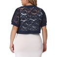 thumbnail image 3 of Cárdigans cortos de mujer de talla grande Agnes Orinda, con frente abierto, mangas cortas, encaje floral y boleros transparentes 4X azul marino, 3 of 6