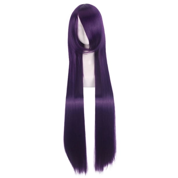 Zhuge Pelucas naturales largas y rectas de 39,4" con flequillo, resistentes al calor, sintéticas, coloridas, para cosplay, disfraces de anime,uso diario, para mujeres, color morado oscuro
