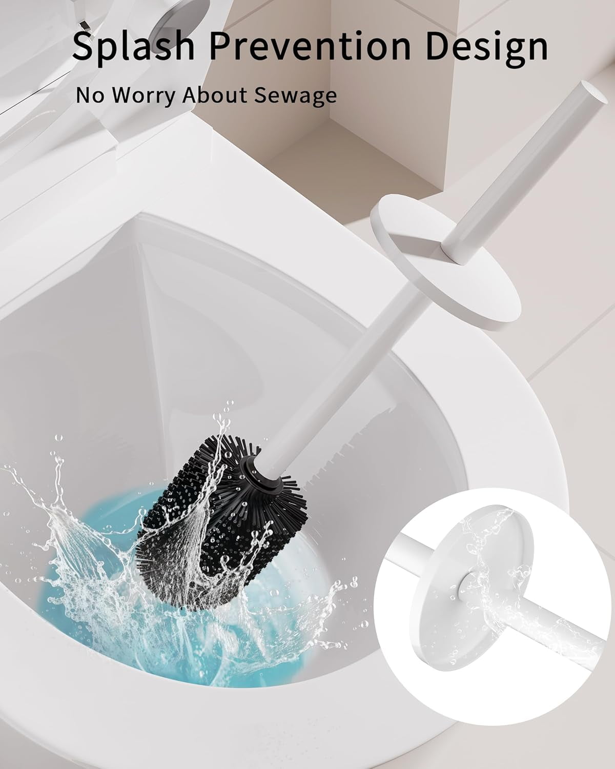 Toilet Brush and Holder Set, 2 Pack Stainless Steel Toilet Bowl Brush with Lid, Rust Proof Toilet Cleaner Brush with Caddy, Durable Bristles, Splash Proof, Ideal for Bathroom（White