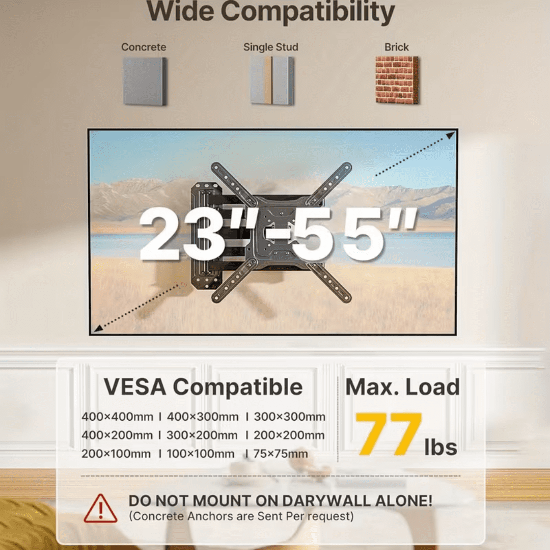 TV Wall Mount With 16.5-Inch Long Arm, Suitable For Most 14-55 Inch TVs