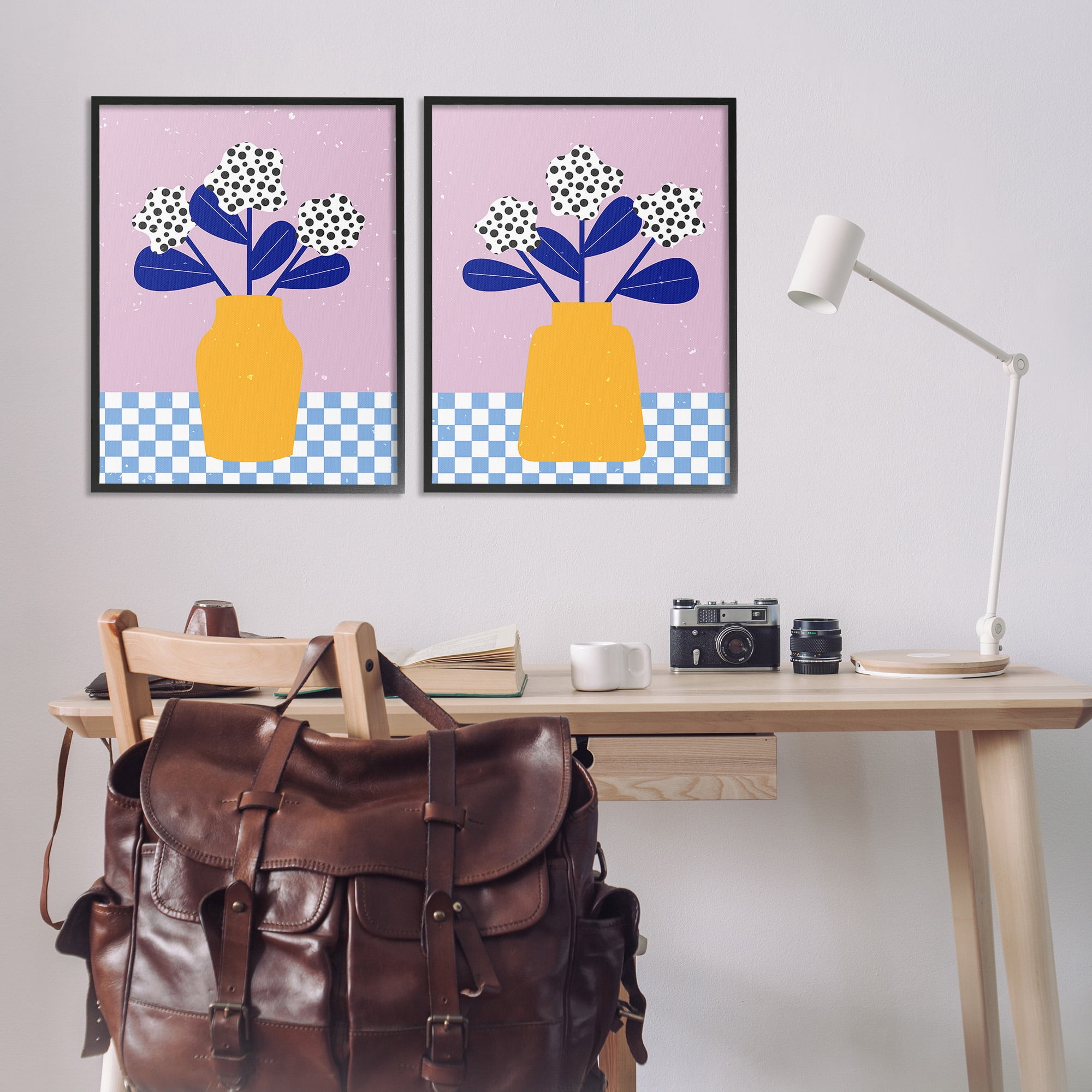 Stupell Industries Patterned Flowers in Vases Botanical & Floral Painting Black Framed Art Print Wall Art, 24 x 30, Set of 2