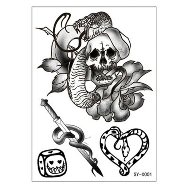 Pegatinas de tatuaje, tatuaje temporal para hombres, mujeres y adultos. Mamba, flor, marca, serpiente de la muerte. Pegatinas de tatuaje temporales.