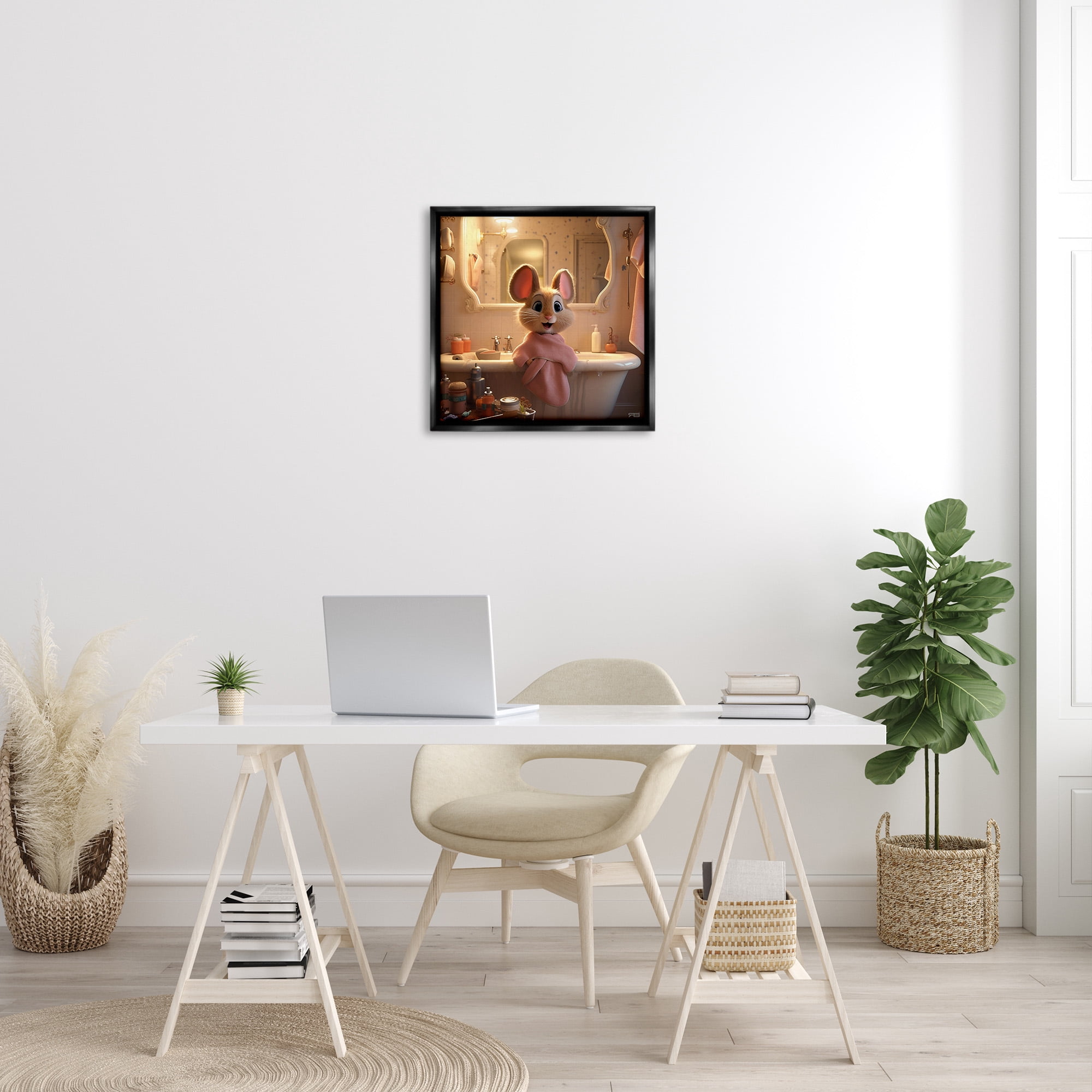 Stupell Industries Mouse in Relaxing Bath Animals & Insects Painting Black Floater Framed Canvas Art Print Wall Art, 25 x 25