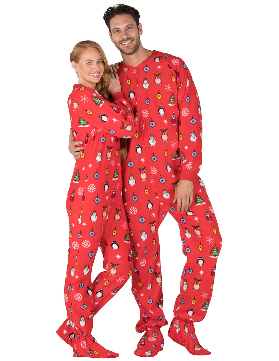 Footed Pajamas - Footed Pajamas - Holly Jolly Christmas Adult Fleece ...