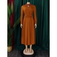 thumbnail image 5 of AURA Plus Size High Neck Beaded Swing Midi Dress Elegant Long Sleeve High Waist African Style, 5 of 10
